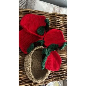 Vintage Handmade Crochet Apple Coaster Set Retro Cottagecore W Basket Grannycore